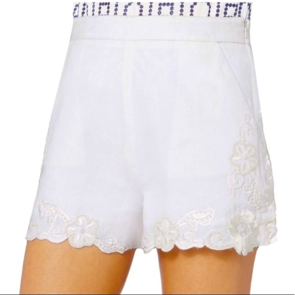 INTERMIX KAYLA EMBROIDERED WHITE COTTON LINEN BLEND SHORTS FULLY LINED SIZE 4 - Picture 8 of 16